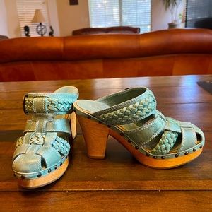 Frye turquoise platforms leather mules